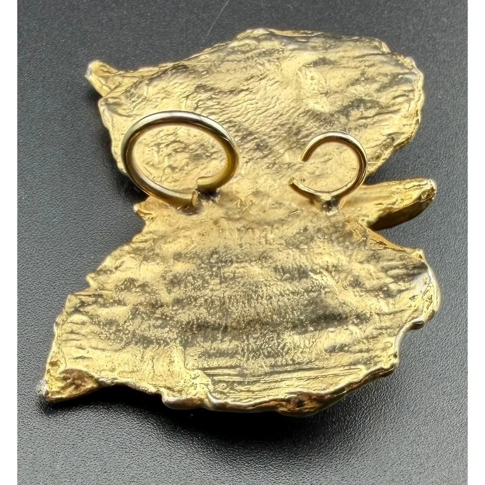 Vintage Owl‎ Face Pendant Gold Tone Aurora Borealis Rhinestone Eyes Craft READ
